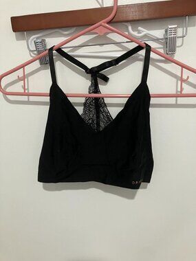 Danskin Intimates Women's Racerback Lace Halter Bra, Black, Medium